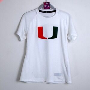 Adidas Miami Hurricanes White ClimaLite Athletic T Shirt‎ Womens Size Medium EUC